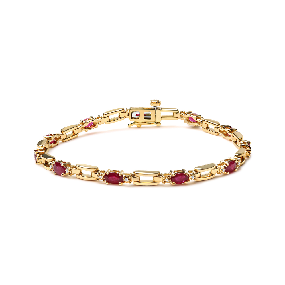 10K Yellow Gold Oval Ruby and 1/10 Cttw